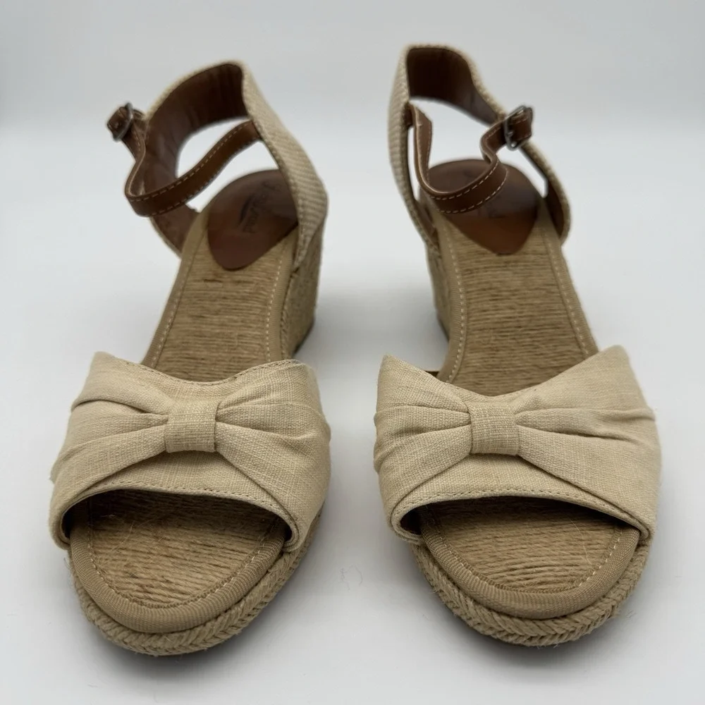Lucky Brand Kavala Espadrille Jute Wedge Sandals Cream Bow Womens‎ Size 10 B